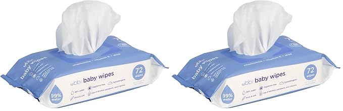Ubbi Fragrance-Free Baby Wipes, 99% Water Based, Plant Based Wipes, Hypoallergenic for Sensitive Skin with Chamomile, Vitamin E & Aloe, EWG Verified, 2 Pack (72 Wipes Total)