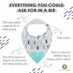 Pickle & Olive Baby Bandana Teething Bibs with Attached Silicone Teether, Set Of 4 - Blue Deer