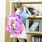 gxtvo Girls Rolling Backpack, Cute Cat Roller Wheels Kids Bookbag - Wheeled Elementary School Bag - 3PCS Cat