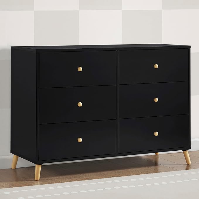 Delta Children Essex 6 Drawer Dresser, Black/Natural