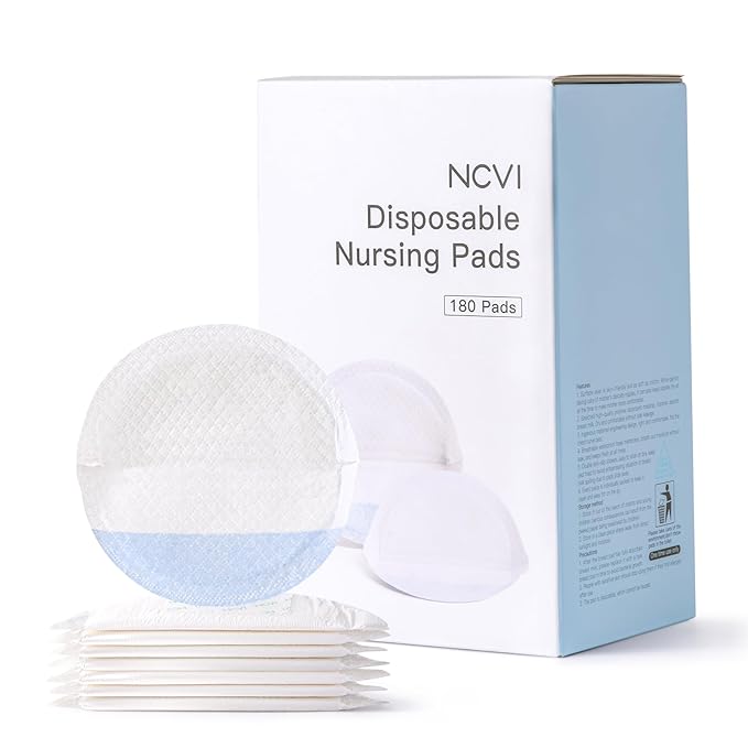 NCVI Super Absorbent Disposable Nursing Pads 180 Count, Stay Dry Breast Pads for Leaking Milk, Soft and Breathable, Leakproof Nipple Pads Individually Wrapped, Breastfeeding Essentials for Moms