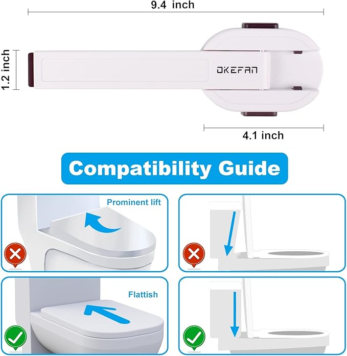Toilet Locks Baby Proof - OKEFAN Toilet Seat Lock Child Safety for Toddlers Adhesive Kids Proofing Toilet Lid Lock Easy to Install No Drill Needed (2)