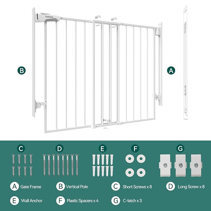 Babelio 27-45" No Bottom Bar Baby/Dog Gate with Easy Installation, 2-in-1 Auto Close Design, Suitable for The House, Stairs, and Doorways, Safety Pet Gates with Large Walk-Thru Door, White