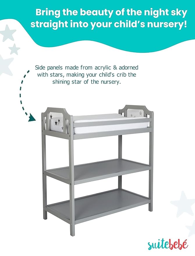 Suite Bebe Celeste Changing Table Safety Rail Included, Light Grey