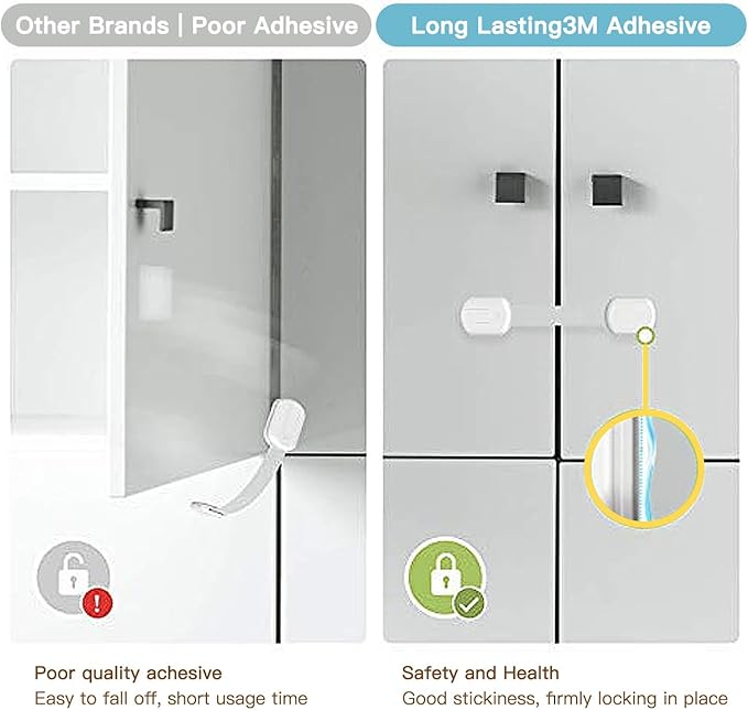 Cabinet Locks Baby Proofing No Drill, Door Locks for Kids Safety, Baby Safety Products Adjustable Strap Locks for Child & Toddlers, Drawer, Fridge, Oven Lock Child Safety 10 Pack with 3M Adhesives