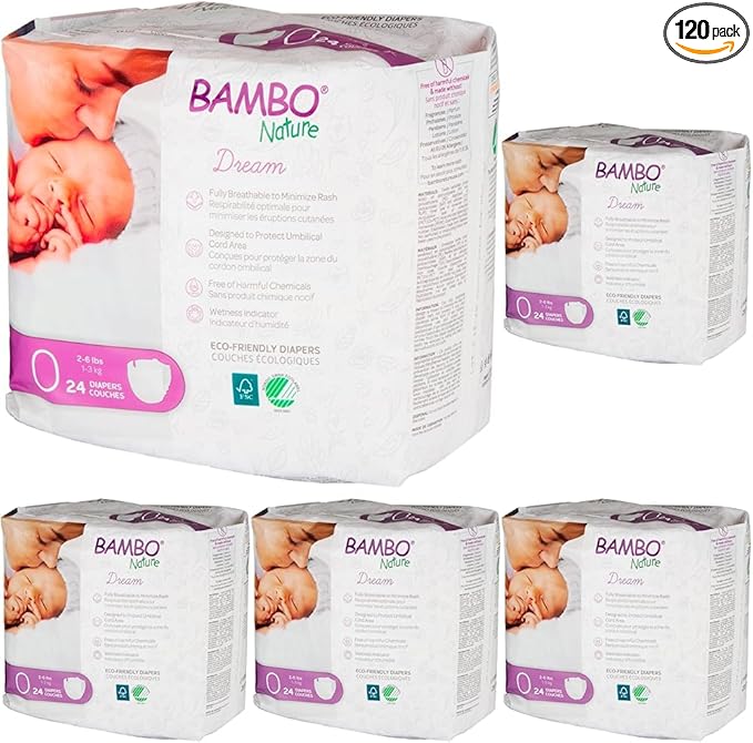 Bambo Nature Premium Baby Diapers (Sizes 0 to 6 Available), Size 0, 24 Count (Pack of 5)