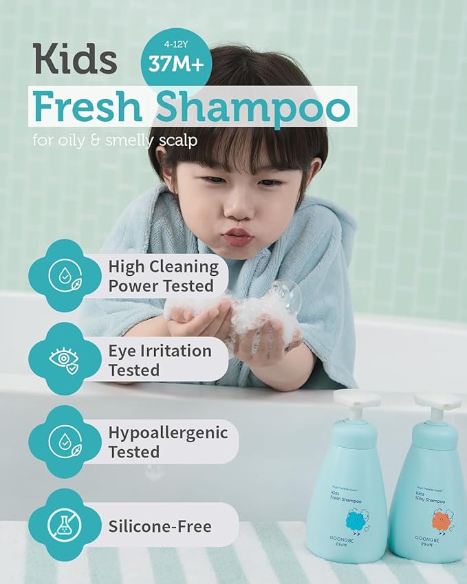 Kids' Fresh Shampoo - Korean Kids Scalp Purifying Shampoo - Gentle Deep Cleansing for Oily, Smelly Scalps - Low pH & Silicone-Free Formula - Allergen Free Scent, 10.1 fl.oz.