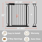 Fairy Baby Walk Through Baby Gate 34-38.5 Inch Wide, Pressure Mounted Safety Gate with Door No Drill, Tension Metal Gate for Dog and Toddler, Black