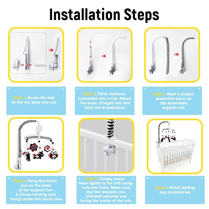 Montessori Mobile Baby for Crib,Black and White Baby Crib Mobile with Music for Boys & Girls,High Contrast Hanging Crib Toys, Newborn Visual Stimulation to Engage