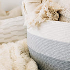 OrganiHaus Large Laundry Basket, Woven Cotton Rope Basket for Blankets, Toy Storage, Nursery Hamper, Living Room Decor Organizer, Soft & Durable Hamper with Handles, 20x13 inches - Gray