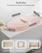 COMOMY Baby Changing Pad with Wipeable & Waterproof PU Cover, Contoured Diaper Changing Pad for Dresser with Non-Slip Safety Belt, Portable and Lightweight, Large Cushioned Foam, Pink