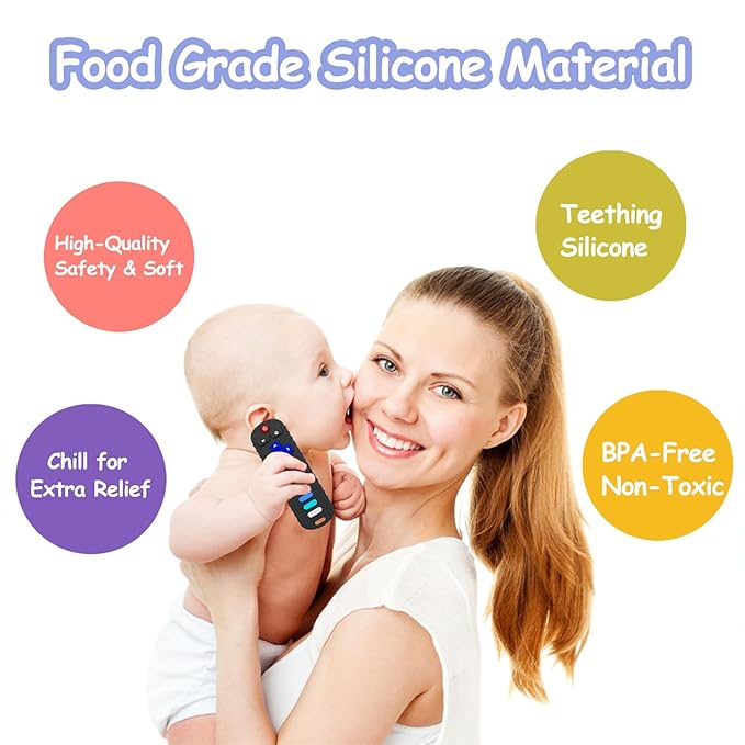 Baby Teething Toys, Food Grade Silicone Remote Control Teether for Babies 3 6 12 18 Months, TV Remote Shaped Chewing Toys for Boys and Girls, Freezer BPA Free