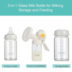 COMI Wide Neck Glass Breastmilk Collection n Storage Bottle, 6oz with Screw Ring Sealing Disk; Re-markable Sealing Disc. BPA Free, Fits Breast Pumps & Nipples (2 Pack Gray Lids)