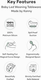 Konny Baby Bowl Microwaveable Silicone & Spoon Set, Self Feeding Essentials Baby Led Weaning Supplies -Raspberry Mousse