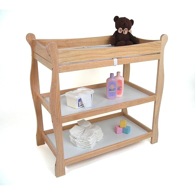 Badger Basket Sleigh Style Baby Changing Table - Nursery Diaper Station with Safety Rails, Foam Pad, and Two Storage Shelves - Nursery Organizer - Black