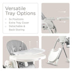 KÜB 3-in-1 Foldable Baby High Chair, 7 Height & 4 Recline Adjustable Seat & Tray for Easy Clean, 2 Locking Wheels, Multifunctional Infant High Chairs for Babies and Toddlers (Grey, with Toys)