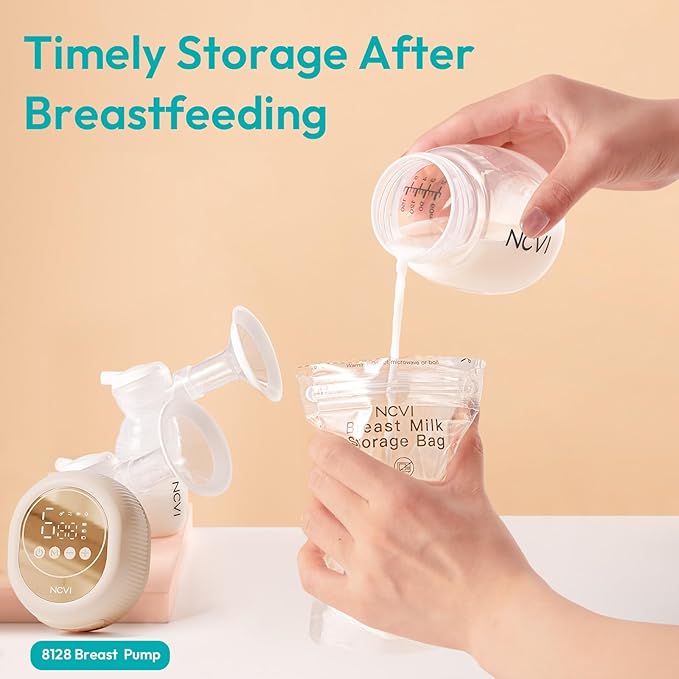 NCVI 4+7 oz Breastmilk Storage Bag Freezer for 0-3 Months, Breast Milk Feeding Bag with Temp-Sensing, Doubled-Sealed, Self Standing, Easy Pour Spout, BPA-Free, 4oz(70count)+7oz(30count)
