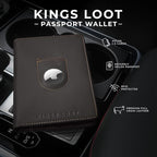 Kings Loot Passport Holder Wallet | RFID Blocking Leather Travel Wallet with Built-in Airtag Holder | Holds 1-6 Cards & Passport | Easy Pull Tab | Travel Wallets (Truffle)
