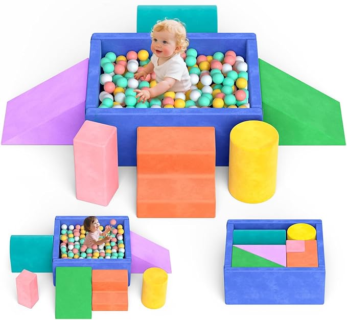 Lischwert Foam Climbing Blocks for Toddlers, Soft Play Ball Pit, Baby Climbing Blocks Soft Play Climbing for Toddlers with Foldable Block and Tunnel Indoor Climbing Toys for Toddler 1-3