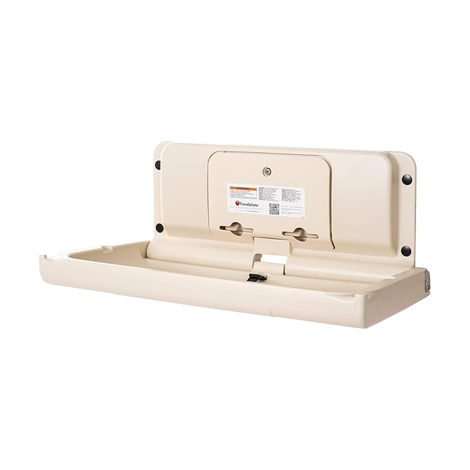 Foundations Ultra Horizontal Wall Mounted Baby Diaper Changing Station, Oversized Changing Surface, Plastic w/Heavy Duty Stainless Steel Hinge - Cream (200-EH-08)