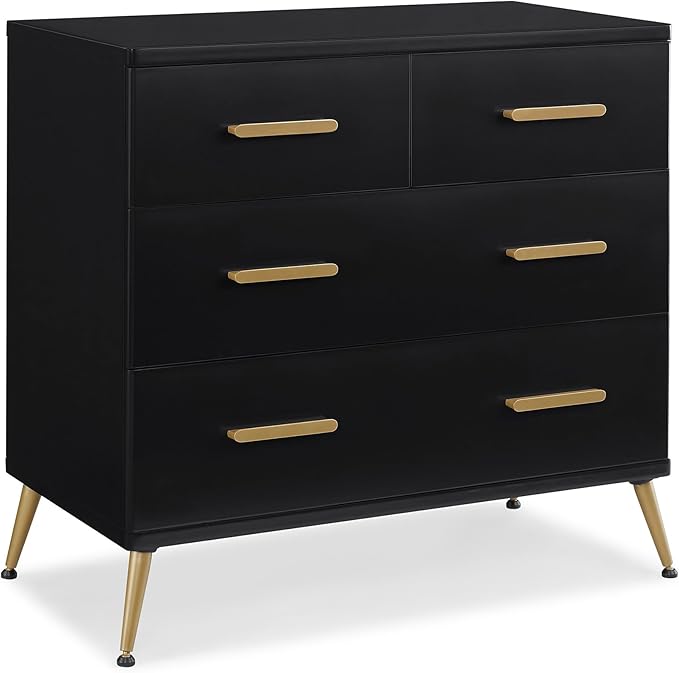 Delta Children Sloane 4 Drawer Dresser with Changing Top and Interlocking Drawers, Black/Bronze