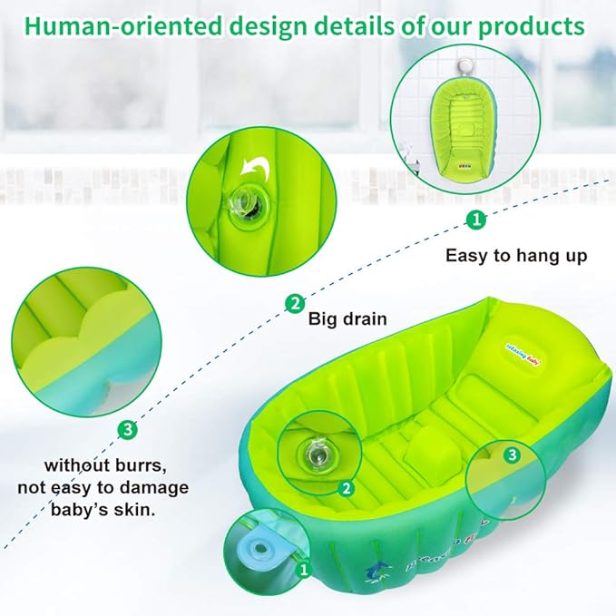 | Inflatable Baby Bathtub,Newborn Bathtub Seat for Infant,Non-Slip Baby Pool for Sitting up,Foldable Toddler Tub Shower,Portable Travel Bath for Kids 0-6 Year