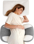 Momcozy Plus W Shaped Pregnancy Pillow for Sleeping - Adjustable Maternity Pillow for Side Sleepers - Portable Wedge Belly Support -Compact Design for Back Belly and HIPS, Grey White