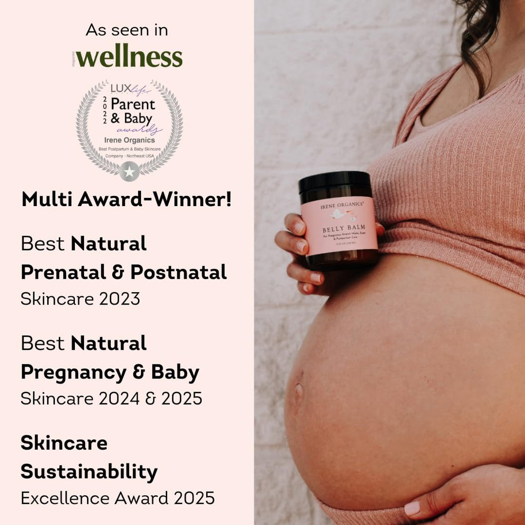 Organic Belly Butter for Pregnancy Stretch Mark Prevention and Treatment by Irene Organics - Award Winning Anti Stretch Mark Tummy Balm For Pregnancy and Postpartum 4oz - Hydrating Bump Cream