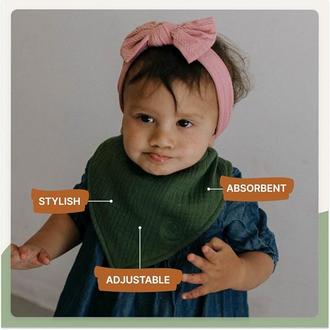 Parker Baby Muslin Bandana Drool Bibs | 100% Soft Muslin Cotton, Absorbent & Adjustable | Stylish Teething & Drooling Bibs