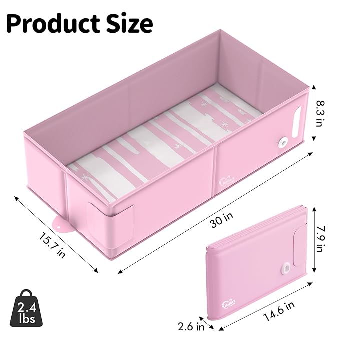 Bella’s Friends Baby Collapsible Bathtub, Travel Bath Tub for Baby, Foldable and Portable, Easy Storage, Reinforced Structure, Lightweight, Travel Essentials for 6M-3Y Infant Toddler, Pink