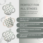 Silicone Sippy Cups with Easy Grip Transition Handles and a Soft Spout. A Non Txoic No Spill Unbreakable Training Cup. 150ml/5oz |2-PACK Sandy Shore & Green Checkers|