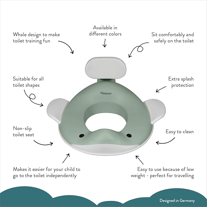 Kindsgut Potty Training Seat in whale design, designed in Germany, suitable for all toilet shapes non-slip toilet seat, Pistachio