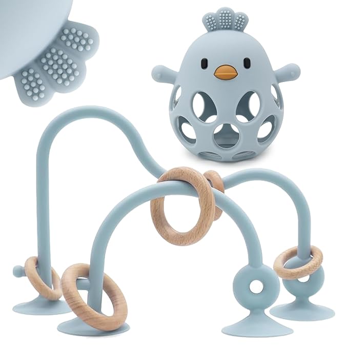 Baby High Chair Suction Toys Teething Chew - Baby Table Toys, Teething Toys Silicone Teethers, Food Grade Silicon for 6 12 18 Months (Blue)