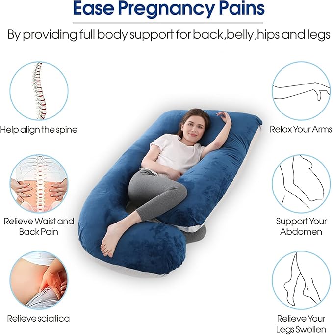 cauzyart Pregnancy Maternity Pillows for Sleeping 55 Inches U-Shape Full Body Pillow Support - for Back, HIPS, Legs, Belly for Pregnant Women with Removable Washable Velvet Cover