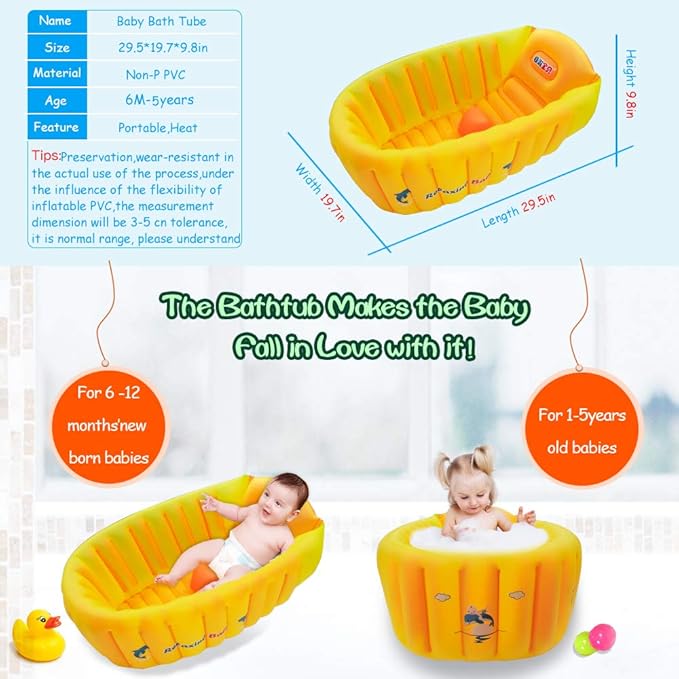 | Inflatable Baby Bathtub,Newborn Bathtub Seat for Infant,Non-Slip Baby Pool for Sitting up,Foldable Toddler Tub Shower,Portable Travel Bath for Kids 0-6 Year