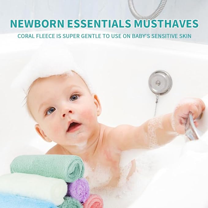 20 Pack 10x10 Inches Microfiber Coral Fleece Baby Washcloths,Extra Absorbent,Soft Wash Clothes,Bath Face Towel for Newborn,Infant and Toddlers (Muticolor)