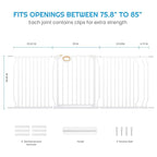 owlie Baby Gate Indoor 75-85 Inch, Extra Wide Safety Gate for Dogs Large Stairway Gate Adjustable Baby Gates Pressure Mount Wide Gates for Pet Stairway Doorways No Drilling White (30.5'' Tall)