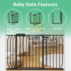 ALLAIBB Extra Wide Pressure Mounted Baby Gate Walk Through Child Kids Safety Toddler Tension White Long Large Pet Dog Gates with Extension for doorways Kitchen (52.76-57.48"/134-146cm, Black)
