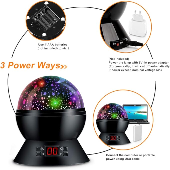 MOKOQI Star Projector Night Lights for Kids with Timer, Toys for 2-5-14 Year Old Boys Room Lights for Kids Glow in The Dark Stars Moon for Child Sleep Peacefully, Birthday Gifts for Boys-Black