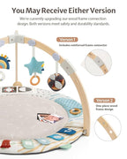 Blissful Diary Baby Play Gym & Activity Mat, 5 Developmental Zones Wooden Tummy Time Mat with 5 Detachable Sensory Toys for Motor Skills & Sensory Development, Baby Essentials Shower Gift