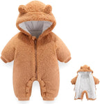 Newborn Baby Bear Outfit Suit Girls Boys Fleece Jumpsuit Romper Hooded Winter Snowsuit Clothes