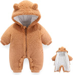 Newborn Baby Bear Outfit Suit Girls Boys Fleece Jumpsuit Romper Hooded Winter Snowsuit Clothes