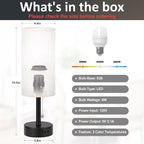 Bedside Table Lamp for Nightstand - 3 Color Temperatures Pull Chain Lamp with AC Outlet Charging Port, Round Night Stand Light for Bedroom Living Room, Small Bed Side Light with E26 LED Bulb