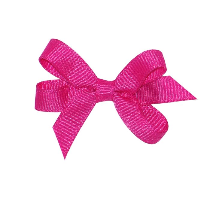 Wee Ones Girls' Plain Wrap Classic Grosgrain Hair Bows on a WeeStay No-Slip Hair Clip, Handmade, Baby, Shocking Pink