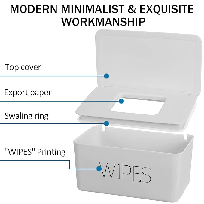 NOVWANG Wipes Dispenser, Large Capacity Baby Wipe Holder(8.3L x 4.9W x 3.9H inches) Refillable Wipes Container with Sealing Design Baby Wet Wipes Dispenser for Bathroom Home Office Car