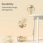 Evorie Tritan Spill Proof Toddler Straw Sippy Cup, 10 oz for Baby and Toddlers 1-3 Years Old, No Spill Straw Water Bottle with Removable Handles, Ideal for School, BPA-Free, Pink Rabbit