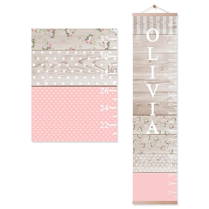 Personalized Kids Height Chart - Canvas Growth Ruler for Boys and Girls - Custom Name Banner with Removable Nursery Wall Decor - Gift for Kid’s Room Decoration