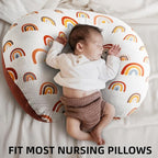 2 Pack Muslin Nursing Pillow Cover 100% Cotton Boho Neutral Stretchy Removable Baby Nursing Covers for Breastfeeding Pillows Soft Breathable Pillow Slipcover for Newborn Baby Boy or Girl (Boho)