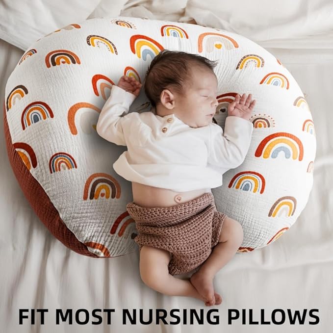 2 Pack Muslin Nursing Pillow Cover 100% Cotton Boho Neutral Stretchy Removable Baby Nursing Covers for Breastfeeding Pillows Soft Breathable Pillow Slipcover for Newborn Baby Boy or Girl (Boho)