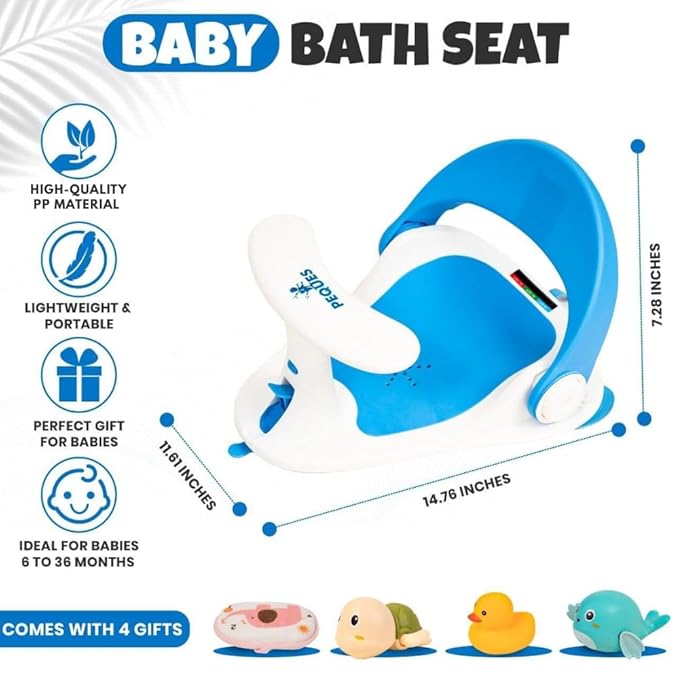 Baby Bath Seat for Babies 6 Months & Up Sitting Up | Non-Slip Bath Seat with Safety Suction Cups & Temperature Alert, Baby Bath Seat for Tub, Shower & Bathtub (Blue)